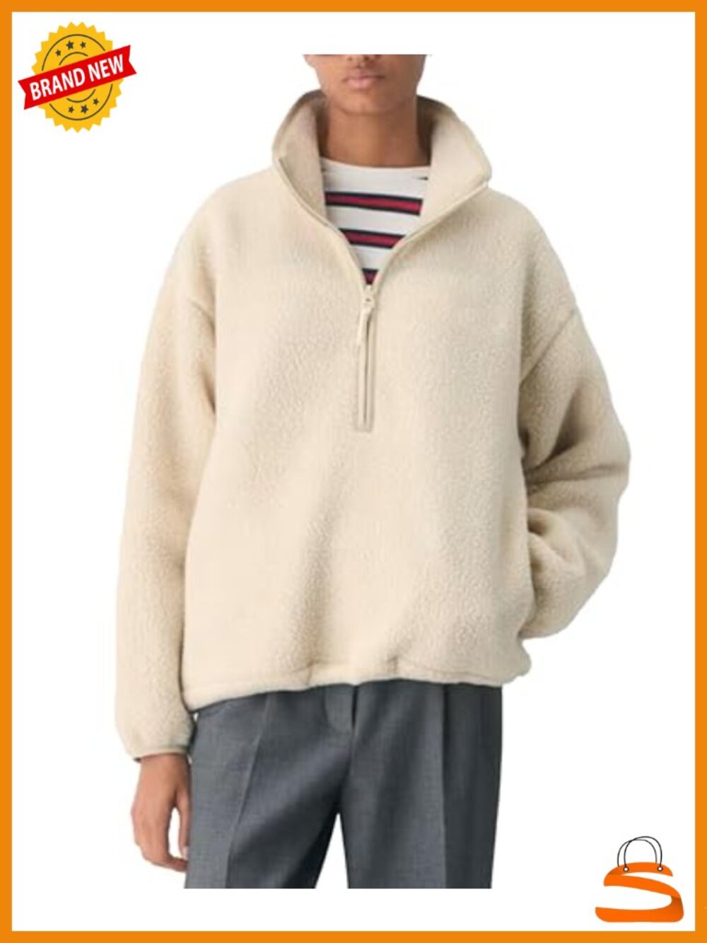 Womens Fleece Sherpa Pullover Quarter Zip Warm Winter Jacket